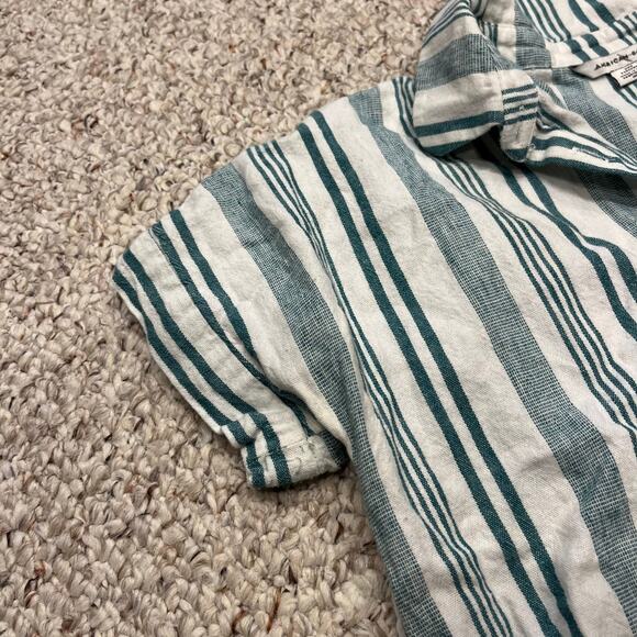 American Eagle Striped Button Front Tie Short Sleeve Shirt Sz XXS Green White - Picture 7 of 8